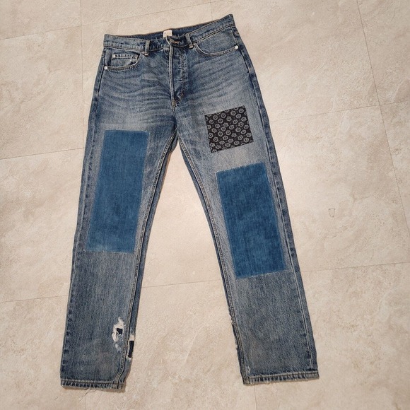 La Vie Rebecca Taylor Patched Velvet & Rigid Blue Denim Jeans Womens Size 27 - Picture 3 of 16